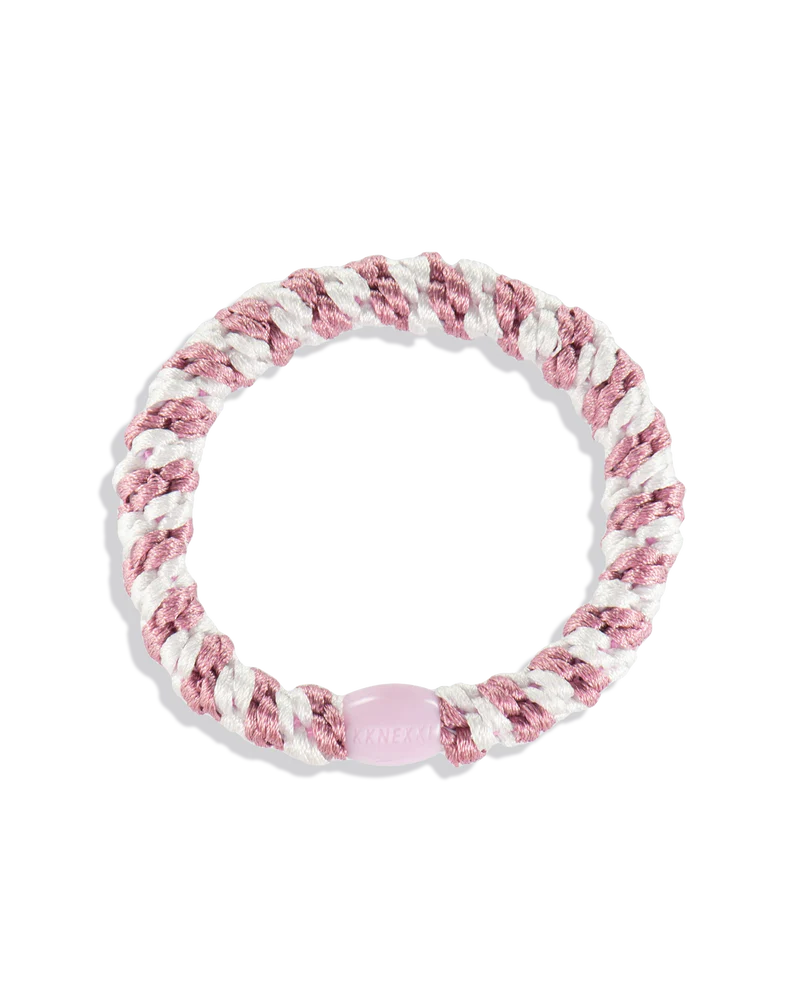 KKNEKKI Haargummi Old Pink-White Stripe – geflochtenes Haargummi & trendiges Armband