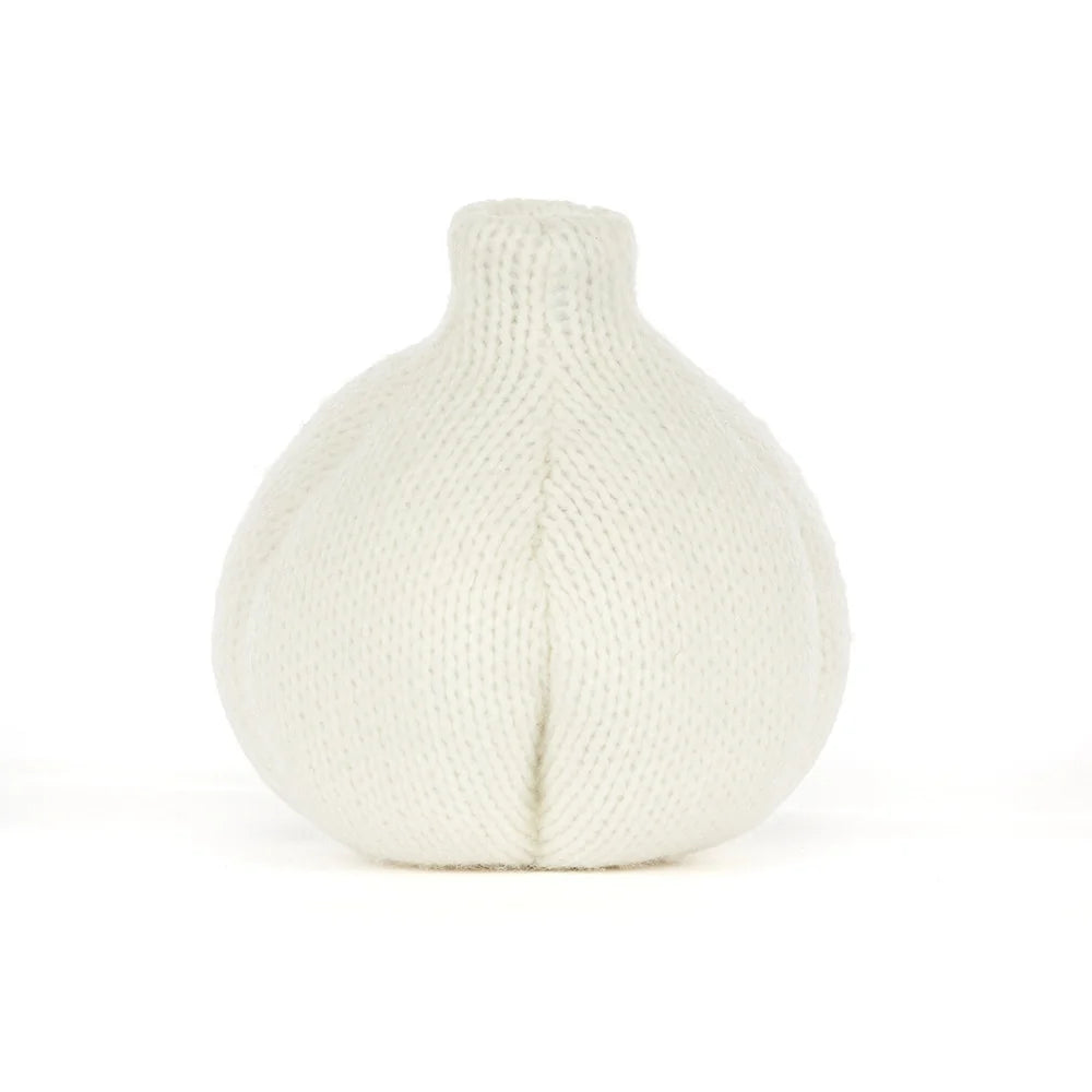 Jellycat Amuseables Garlic Plüsch-Knoblauch aus Ecru-Strickstoff von hinten
