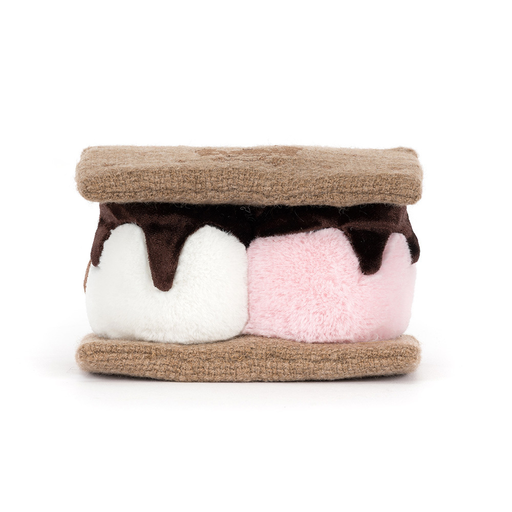 Jellycat Amuseables S’mores Kuscheltier mit zwei Marshmallows zwischen Keks und Schokolade, lächelndes Food-Plüschtier
