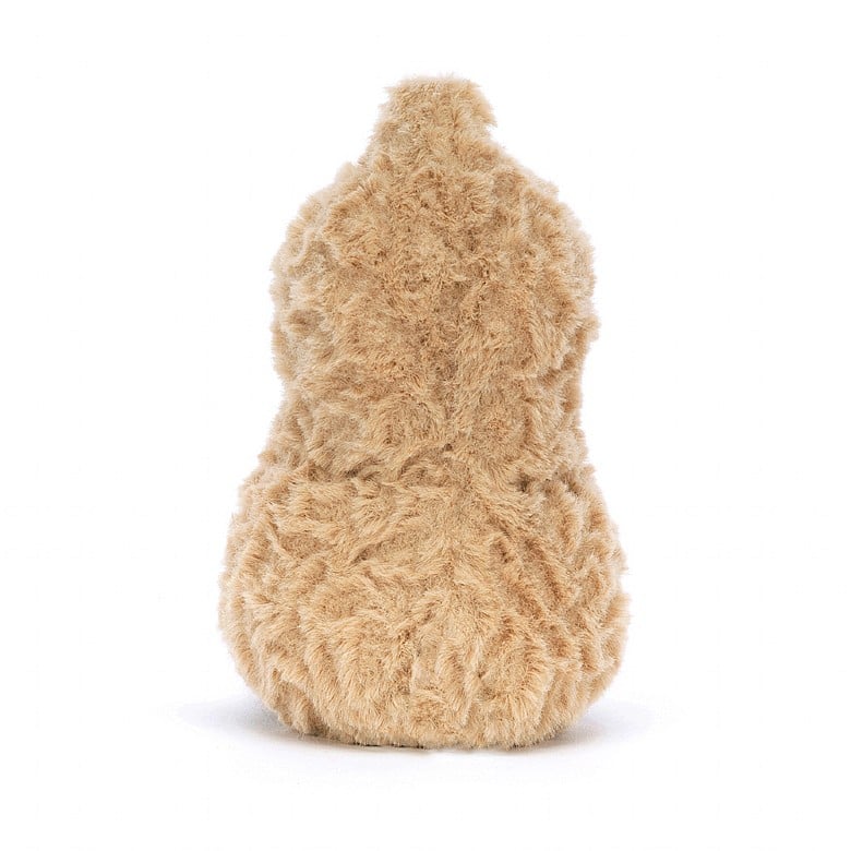 Rückansicht: Jellycat Amuseables Peanut Kuscheltier mit freundlichem Gesicht und kleinen Beinchen in Erdnussform