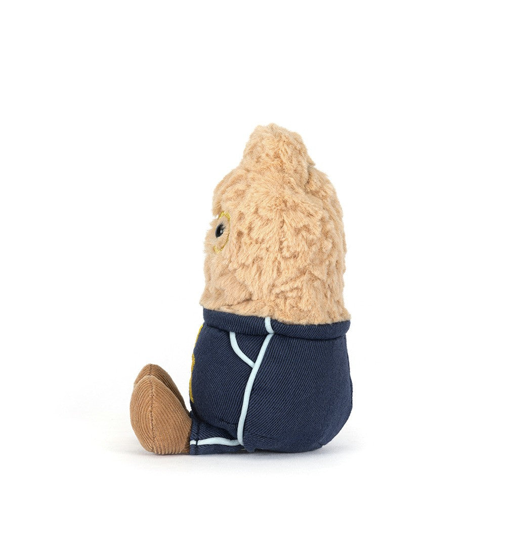 Jellycat Amuseables Peanut Star Student Outfit, Plüsch-Erdnuss mit goldener Brille, Schuluniform und ausgestreckten Füßen