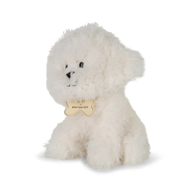 Kleiner weißer Reginald Plüschhund von BON TON TOYS – Ansicht von der Seite