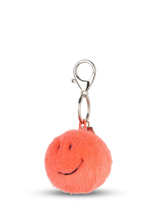 Smiley Schlüsselanhänger ECO Fuzzy in Coral, 5,5 cm, flauschiger Glücksbringer für Taschen, Schlüssel oder Rucksäcke