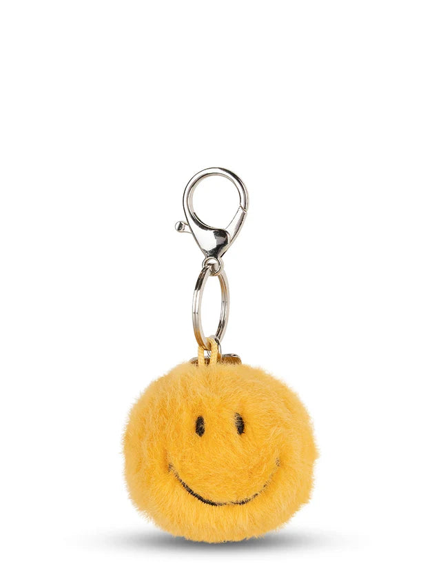 Smiley Schlüsselanhänger ECO Fuzzy in Gelb, 5,5 cm, flauschiger Glücksbringer für Taschen, Schlüssel oder Rucksäcke