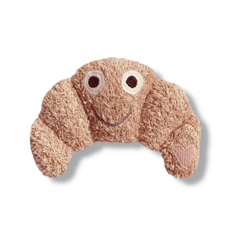 Handmade Babyrassel Croissant von goodies of desire Label aus Deutschland.