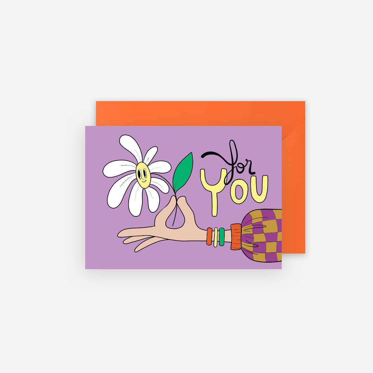 Grußkarte mit Umschlag: For You. Übergabe einer Blume.