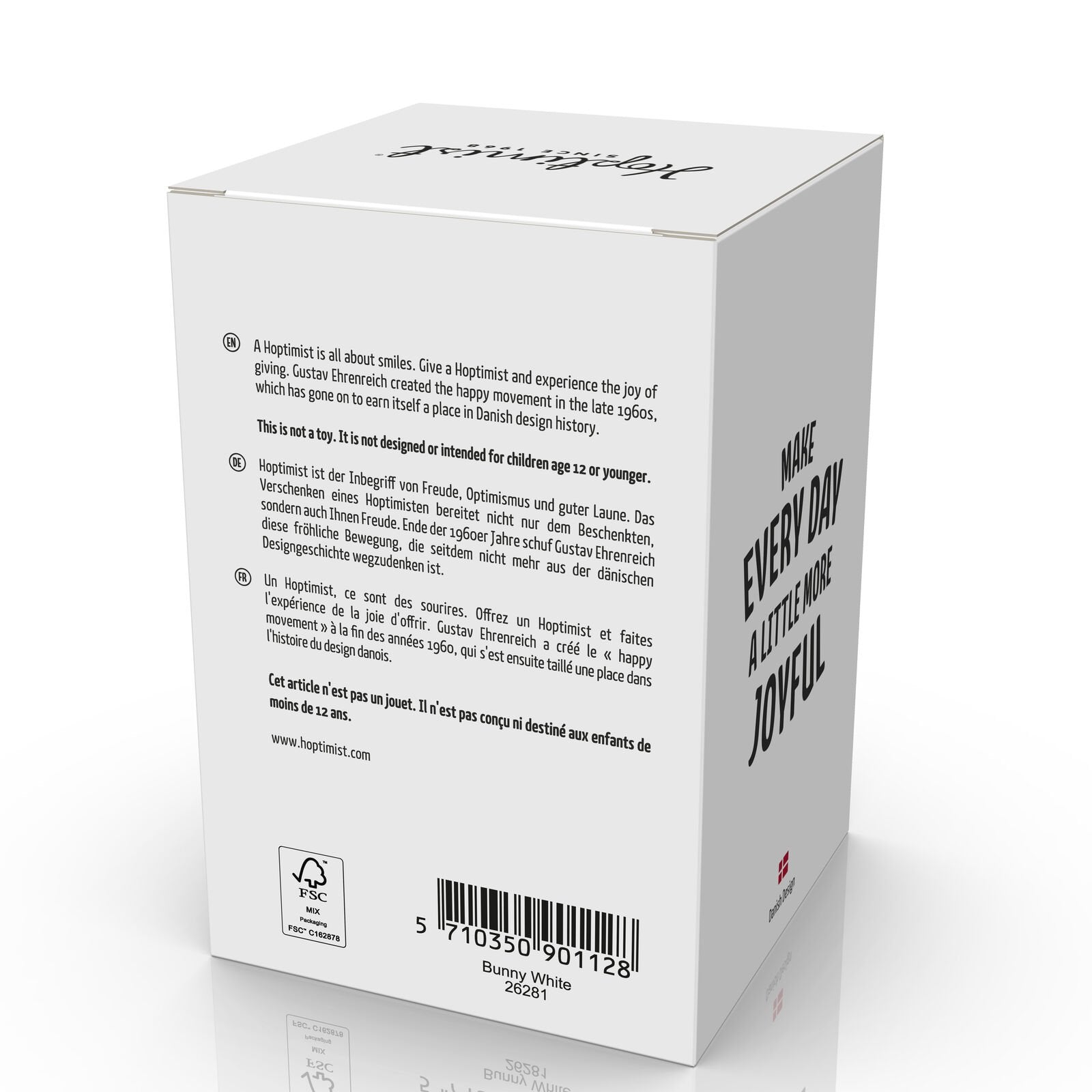 Hoptimist Bunny in Weiß, Höhe 9 cm, mit süßen Öhrchen, hüpfende Figur als Osterdeko oder kleine Aufmerksamkeit zu Ostern