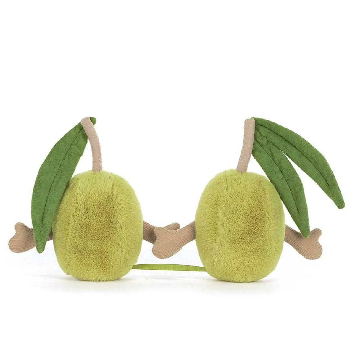 Jellycat Amuseables „Pair of Olives“, grüne Plüsch-Oliven mit Olivenblättern die Händchen halten und lächeln