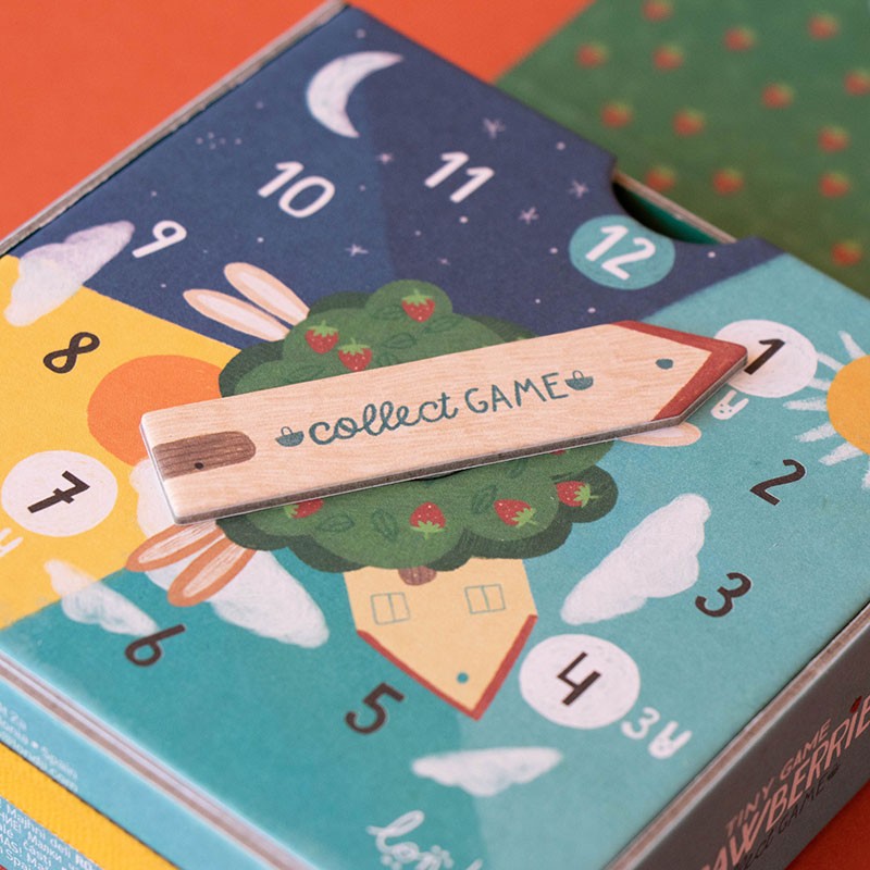 Tiny Game Strawberries von londji, tragbares Strategiespiel ab 4 Jahren, Häschen und Dachs sammeln Waldfrüchte