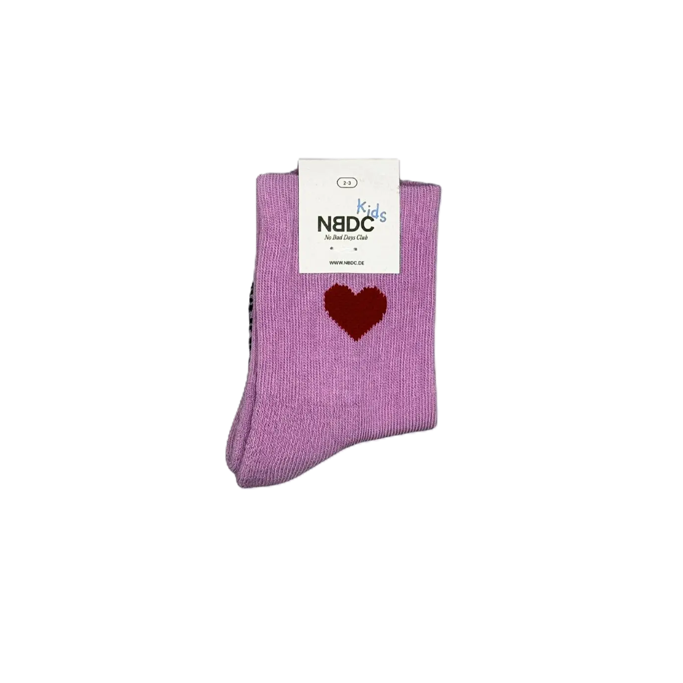 Herz-Socken für Babys und Neugeborene von No Bad Days Club, Pink mit rotem Herz, Bio-Baumwolle.