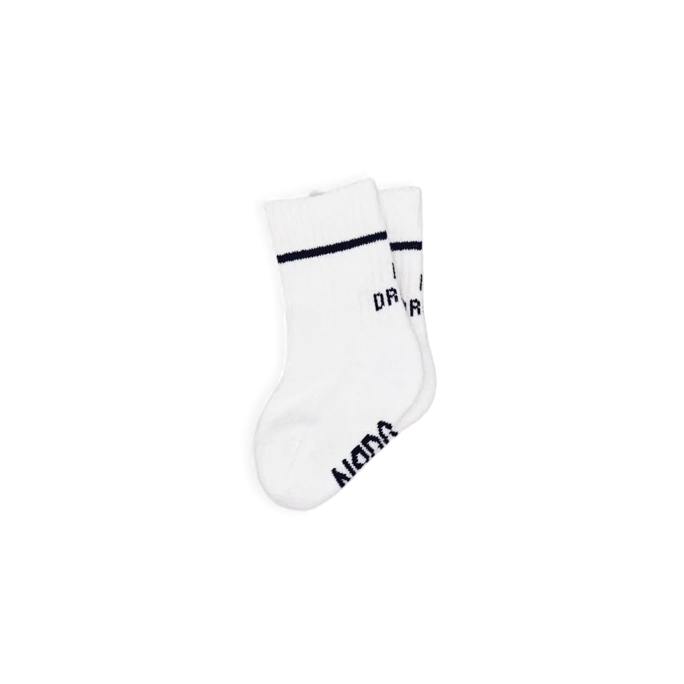 Babysocken "No Drama" von No Bad Days Club, Weiß mit schwarzem Schriftzug, tolles Geschenk zur Geburt und für die Erstausstattung.