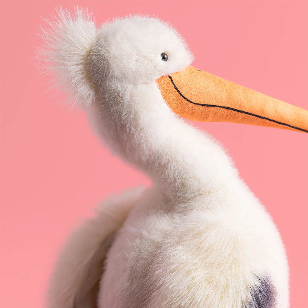 Jellycat Keli Pelican Kuscheltier Pelikan in Weiß, Grau und Orange mit weichem Stoff