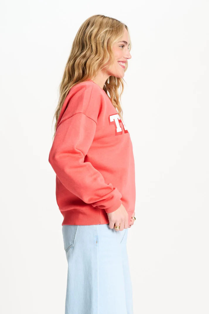 Orange Sweatshirt TEAM UP von POM AMSTERDAM mit weißem Print, sportlich-lässiger Look Vibe