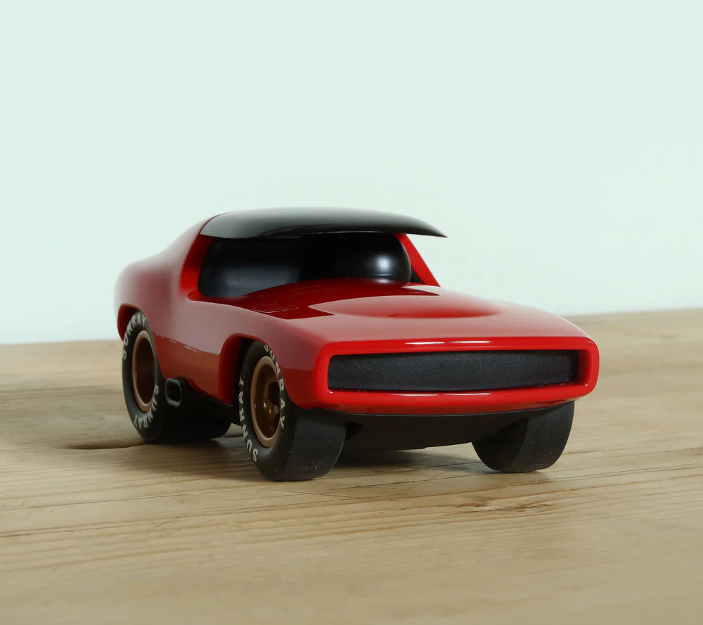 Playforever Leadbelly Vincent Kinder-Spielauto im Retro-Muscle-Car-Stil mit breiten Rädern und glänzender Karosserie.