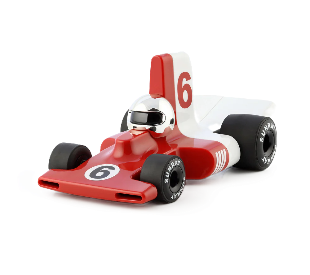 Rotes Velocita Jean Kinder-Spielauto mit Startnummer 6, Geschenk für Jungen und Deko fürs Kinderzimmer