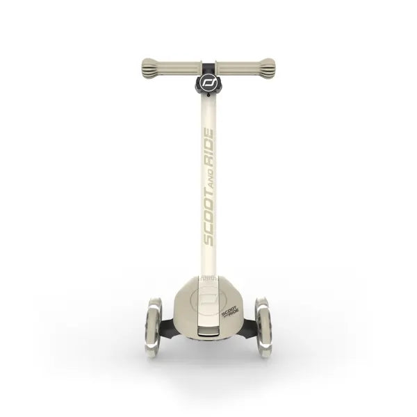 Scoot and Ride Highwaykick 3S Kinderroller Ash mit weiß leuchtenden LED-Rädern, höhenverstellbarer Lenkstange und klappbarem Rahmen