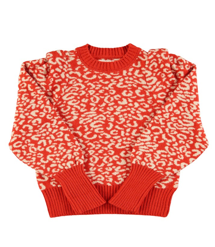 Der Sisters Department Strickpullover, Animalprint, Rot-Ecru setzt ein modisches Statement