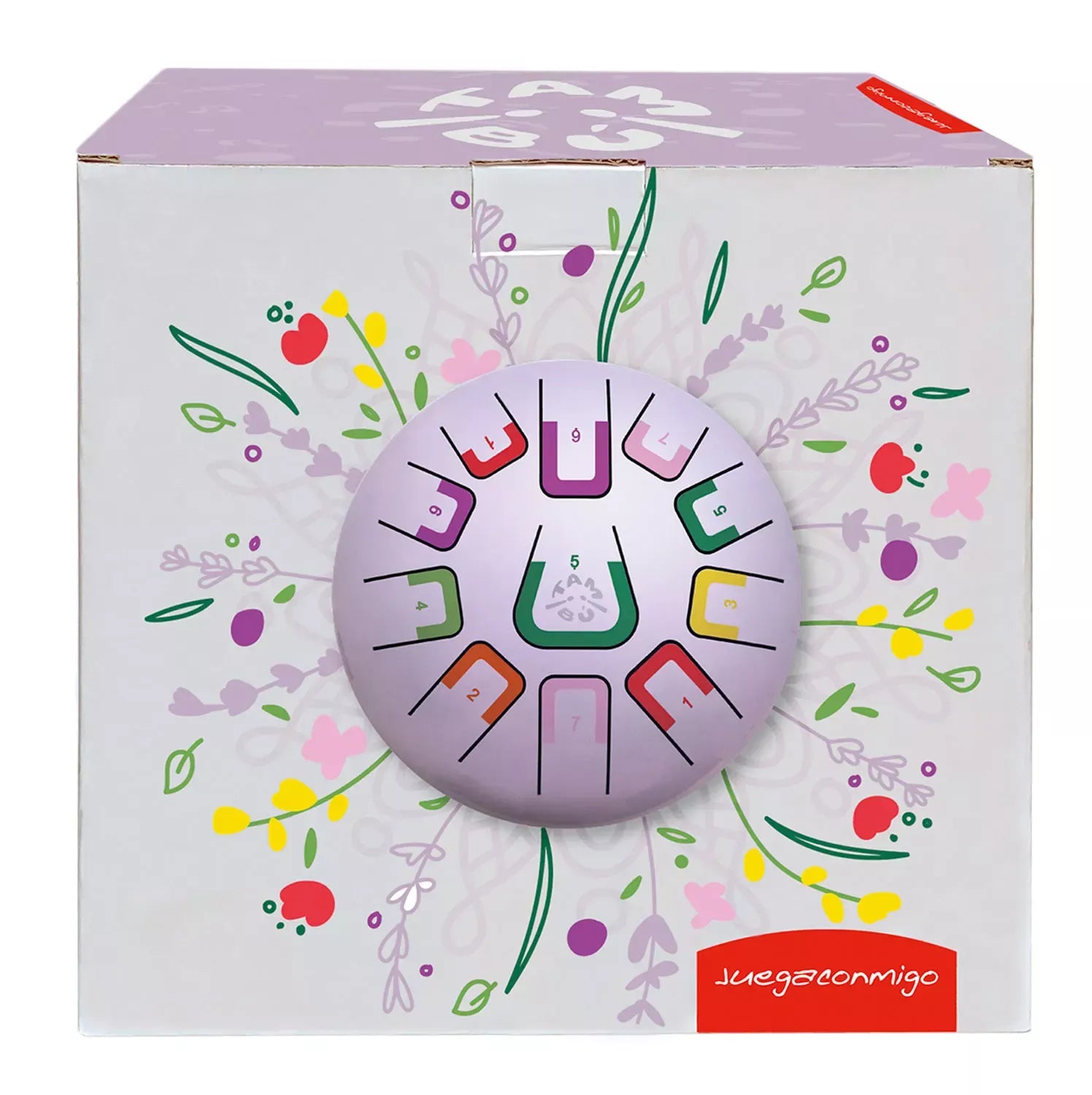 Die Zungentrommel von juegaconmigo mit Aufbewahrungstasche, Trommelstöcken, Trommelstockhalter, Fingerpicks und Notenbuch zum Aufstellen.