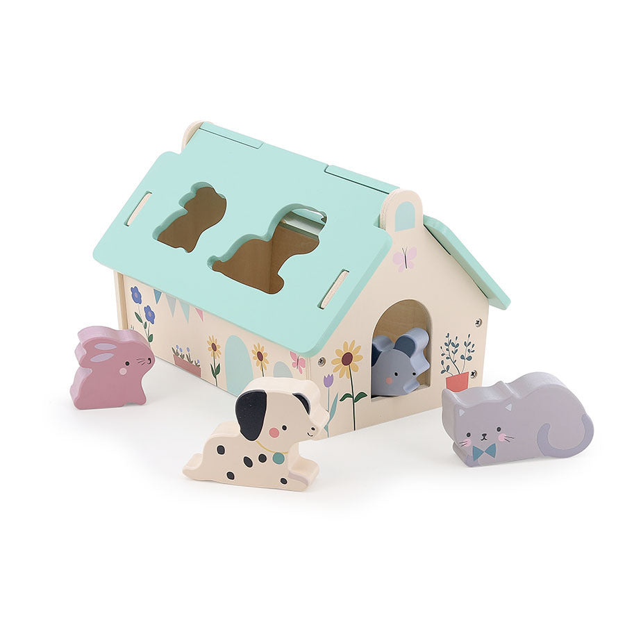 Vilac Tiny House Formen-Steckspiel aus Holz mit buntem Haus und Tierfiguren
