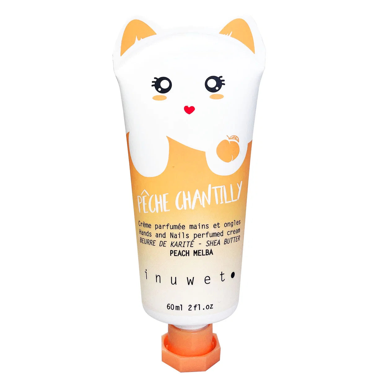 inuwet Handcreme Pfirsich-Melba Duft in lila Katzenverpackung im typischen inuwet Design
