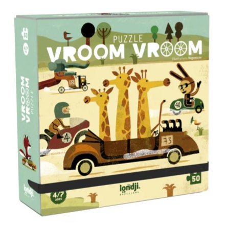 londji Pocket-Puzzle „Vroom Vroom“, 50 Teile, ab 4 Jahre, Fahrzeuge-Suchspiel für Kinder