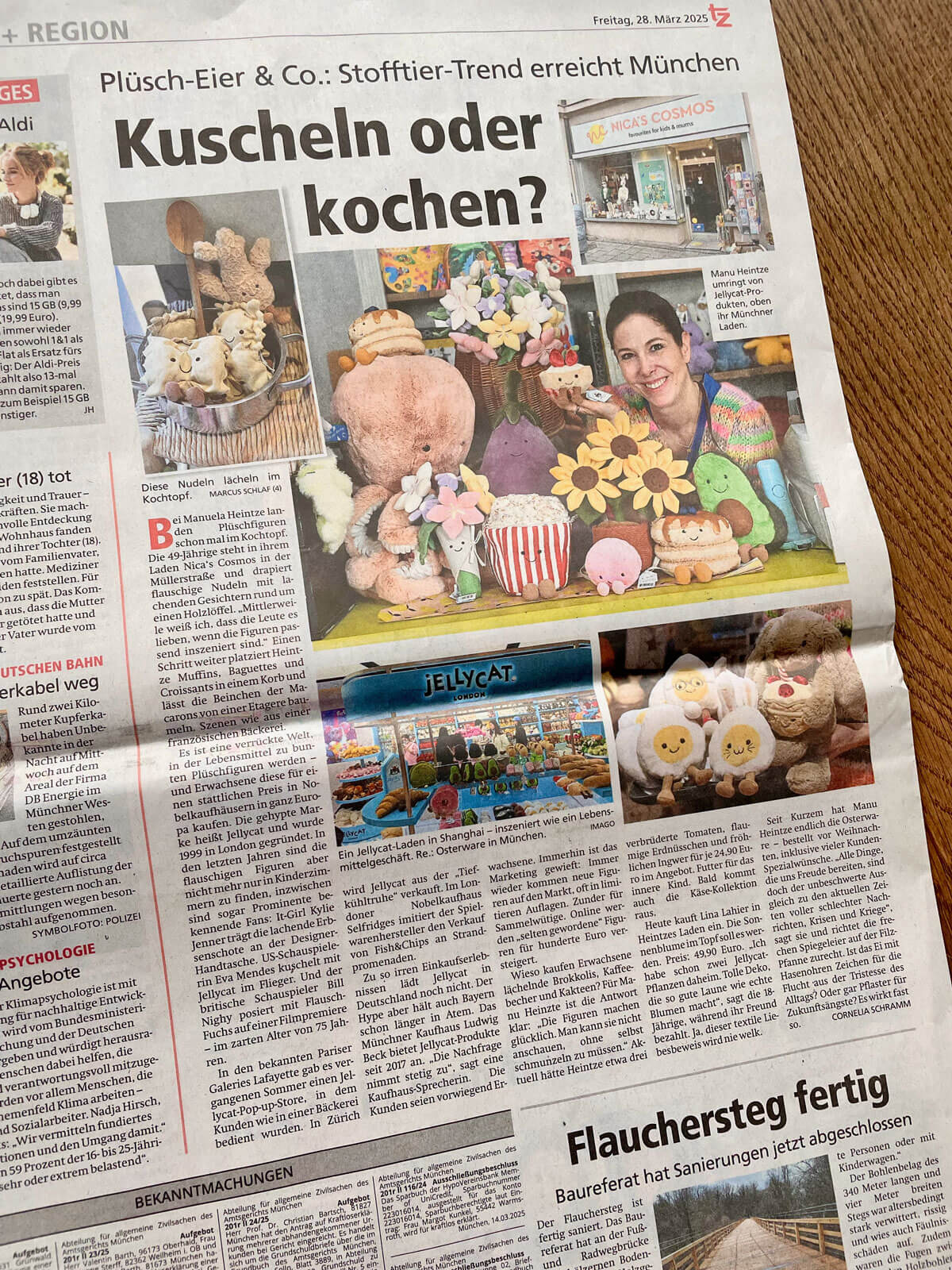Nica's Cosmos mit Jellycat in der tz und dem Münchner Merkur