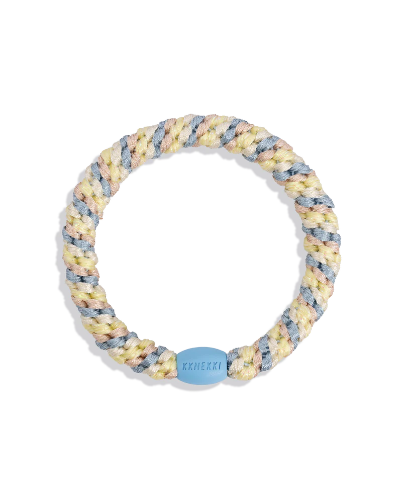 KKNEKKI Haargummi Mix Seablue Light Yellow Glitter  – geflochtenes Haargummi &amp; trendiges Armband
