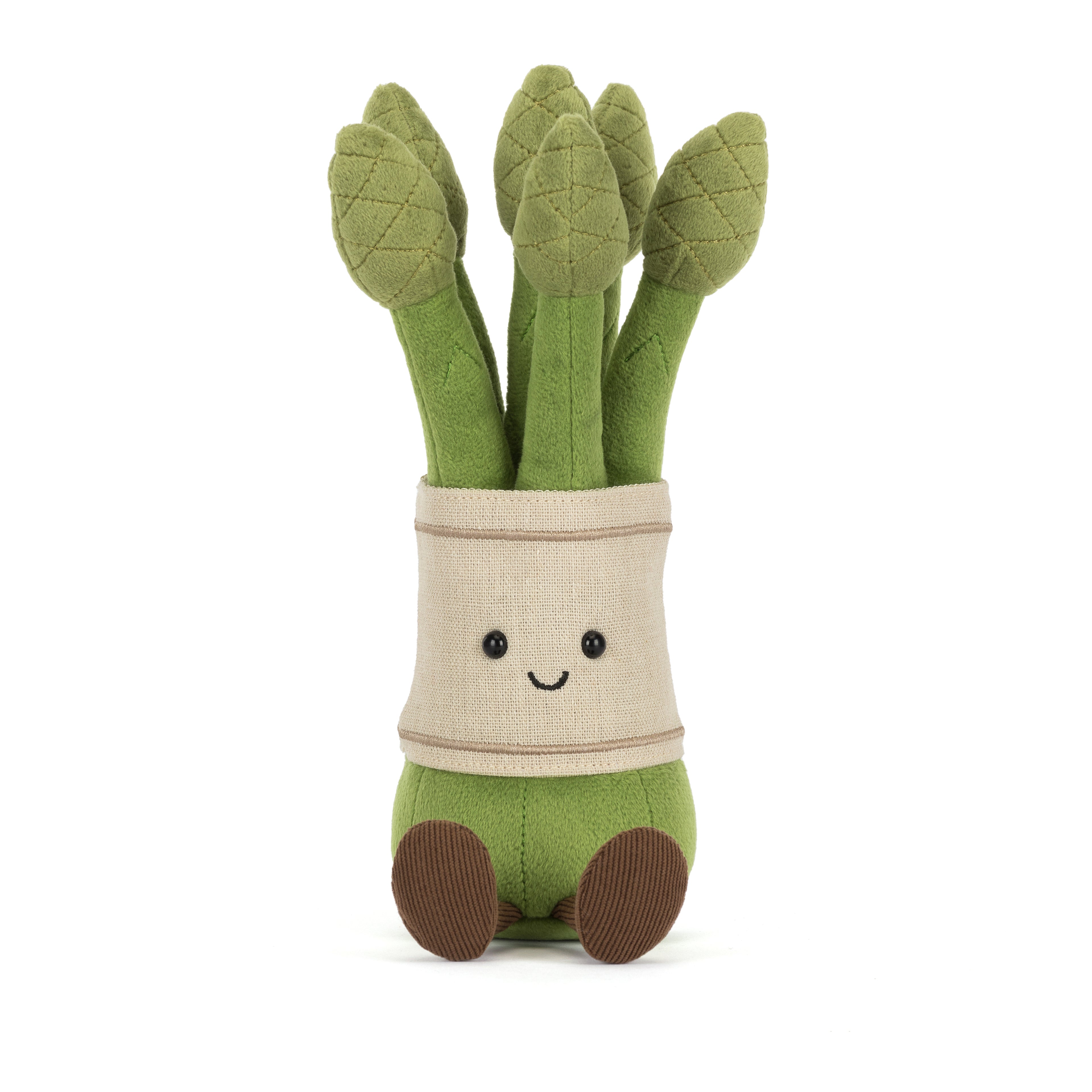 Jellycat Amuseables Asparagus, Plüschtier Spargelbund in Grün mit fröhlichem Lachgesicht