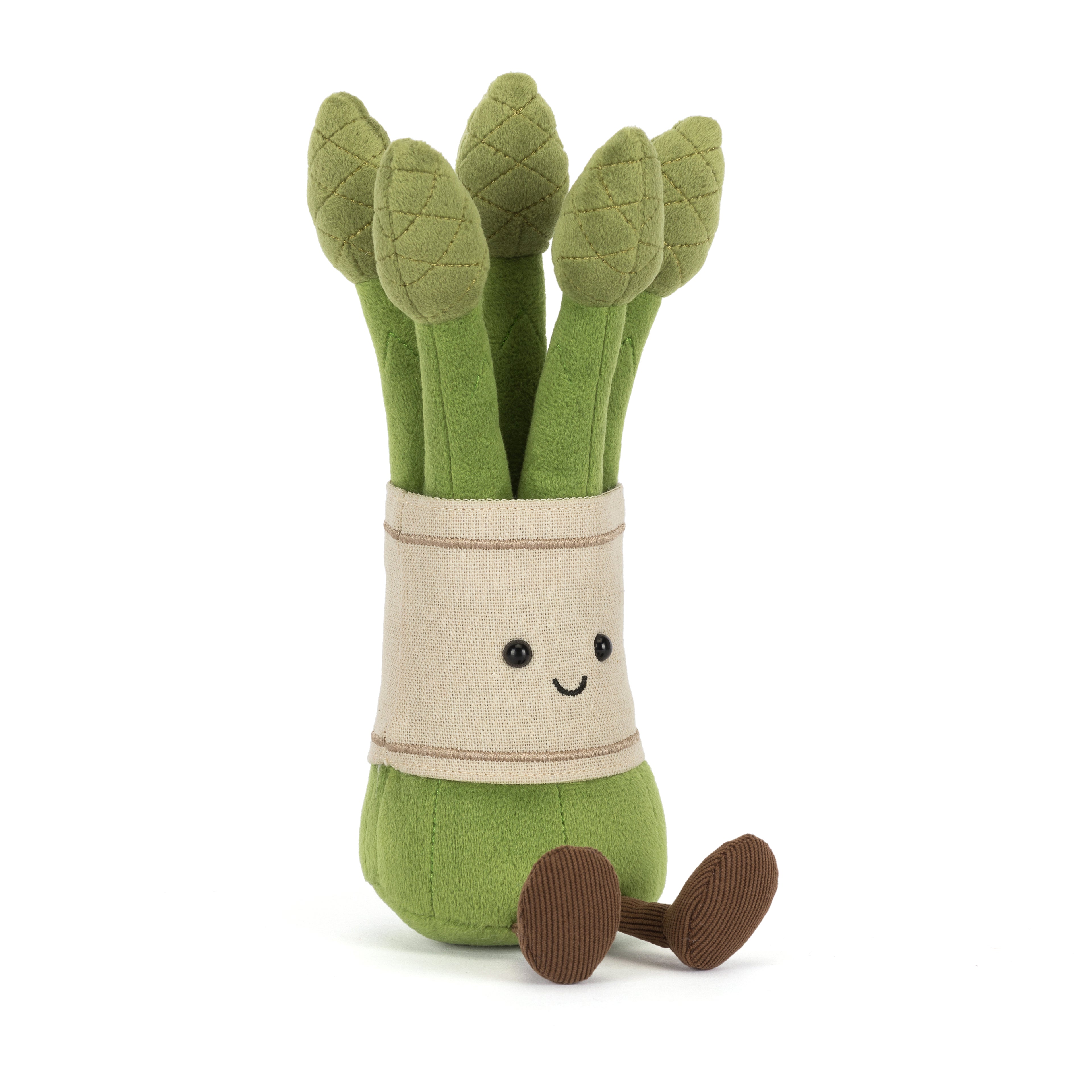 Jellycat Amuseables Asparagus, Plüschtier Spargelbund in Grün mit fröhlichem Lachgesicht