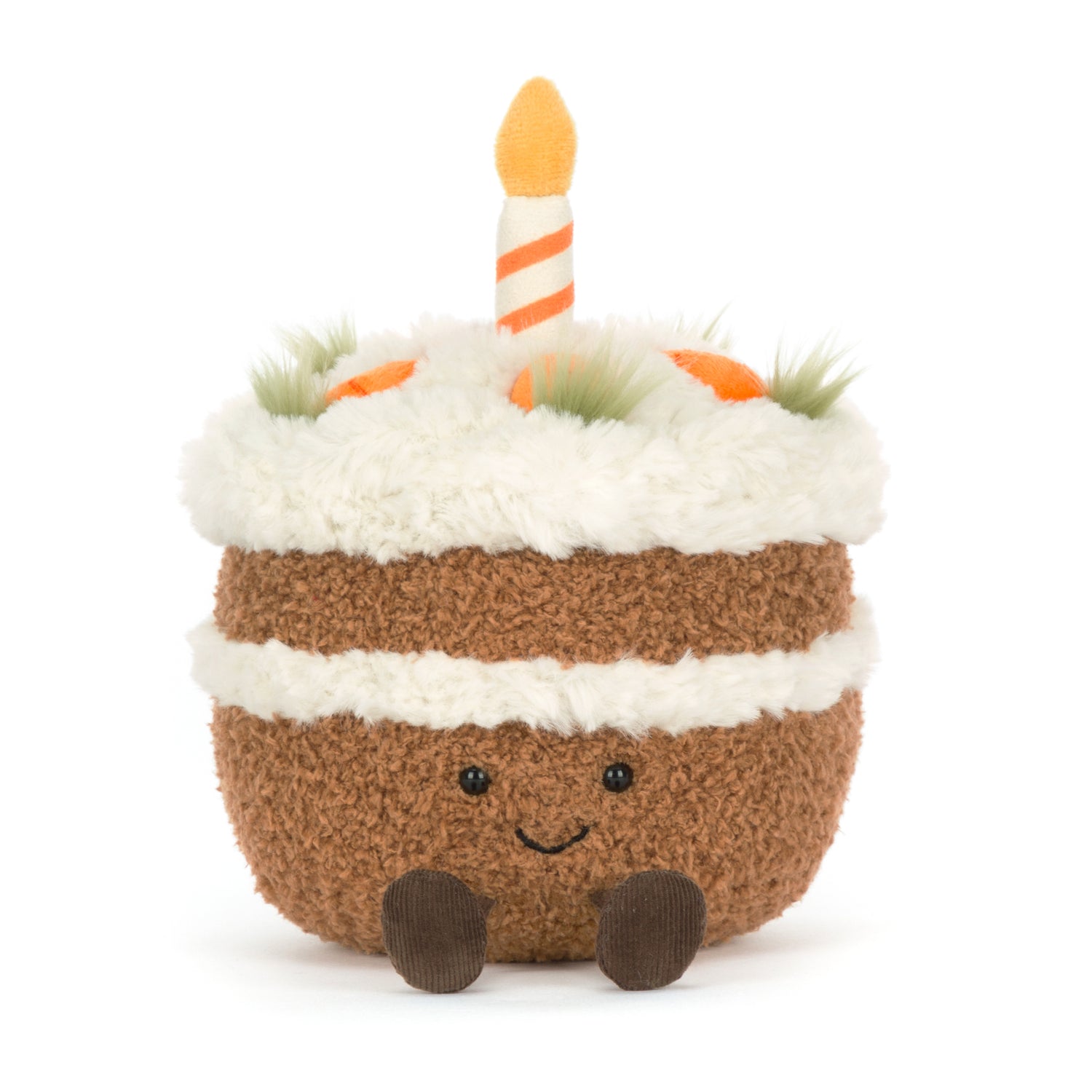 Jellycat Amuseables Carrot Cake – süßes Kuscheltörtchen mit Buttercreme, Karottenverzierung und Kerze