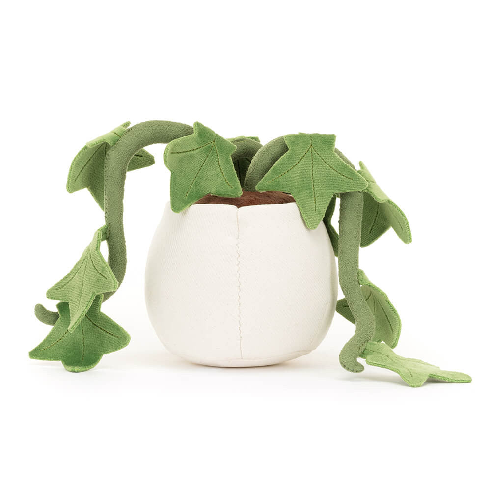 Jellycat Amuseables Ivy - Plüsch-Pflanze mit grünen Efeuranken im Topf mit lächelndem Gesicht und kleinen ausgestreckten Füßen