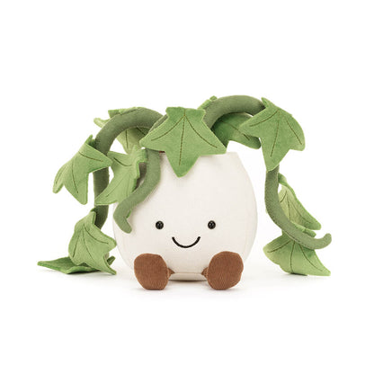Jellycat Amuseables Ivy - Plüsch-Pflanze mit grünen Efeuranken im Topf mit lächelndem Gesicht und kleinen ausgestreckten Füßen