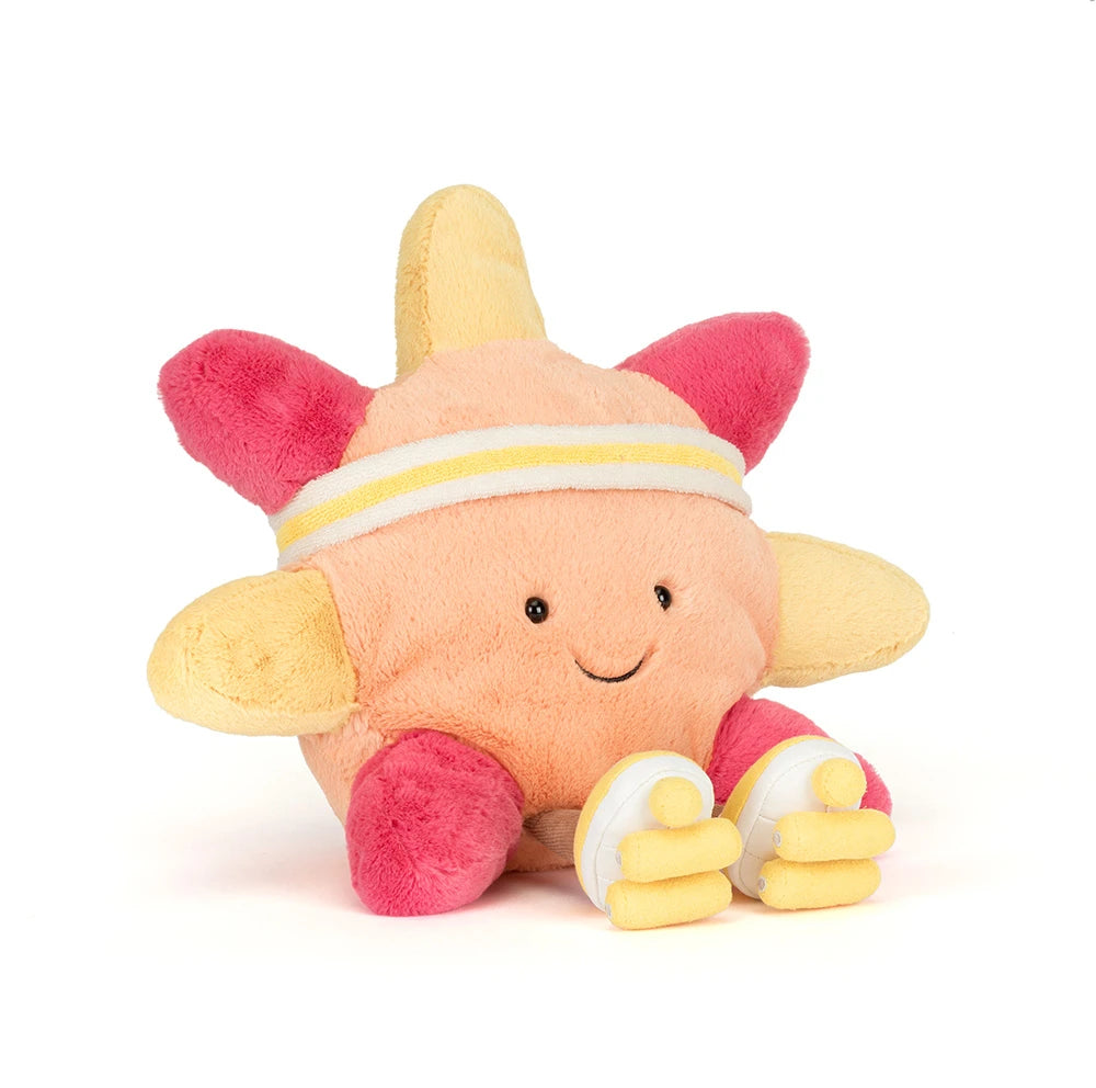 Jellycat Amuseables Sun Kuschelsonne mit Rollschuhen und lächelndem Gesicht in Gelb
