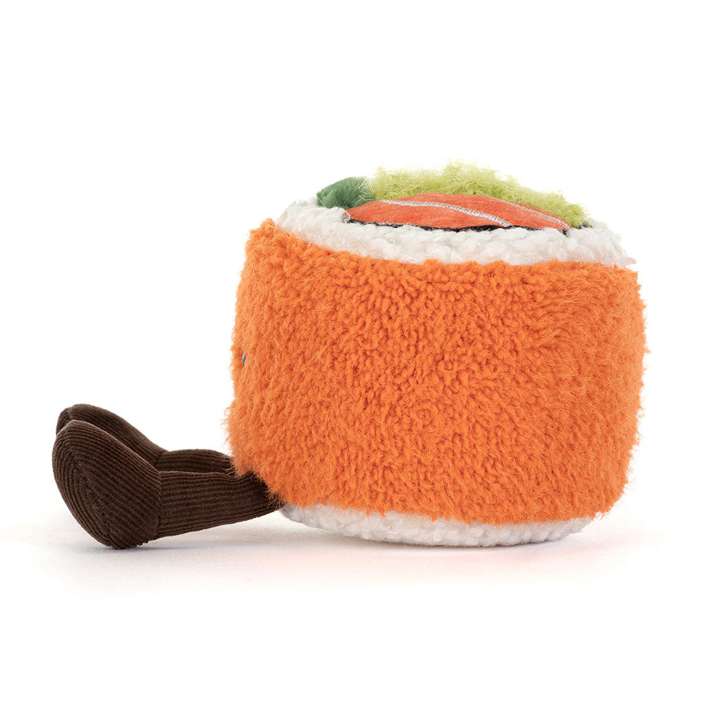 Jellycat Amuseables Codhi Californian Roll mit fröhlichem Gesicht und kleinen Beinchen, Sushi als Kuscheltier