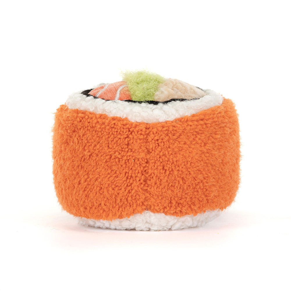 Jellycat Amuseables Codhi Californian Roll mit fröhlichem Gesicht und kleinen Beinchen, Sushi als Kuscheltier
