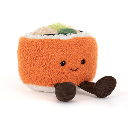 Jellycat Amuseables Codhi Californian Roll mit fröhlichem Gesicht und kleinen Beinchen, Sushi als Kuscheltier