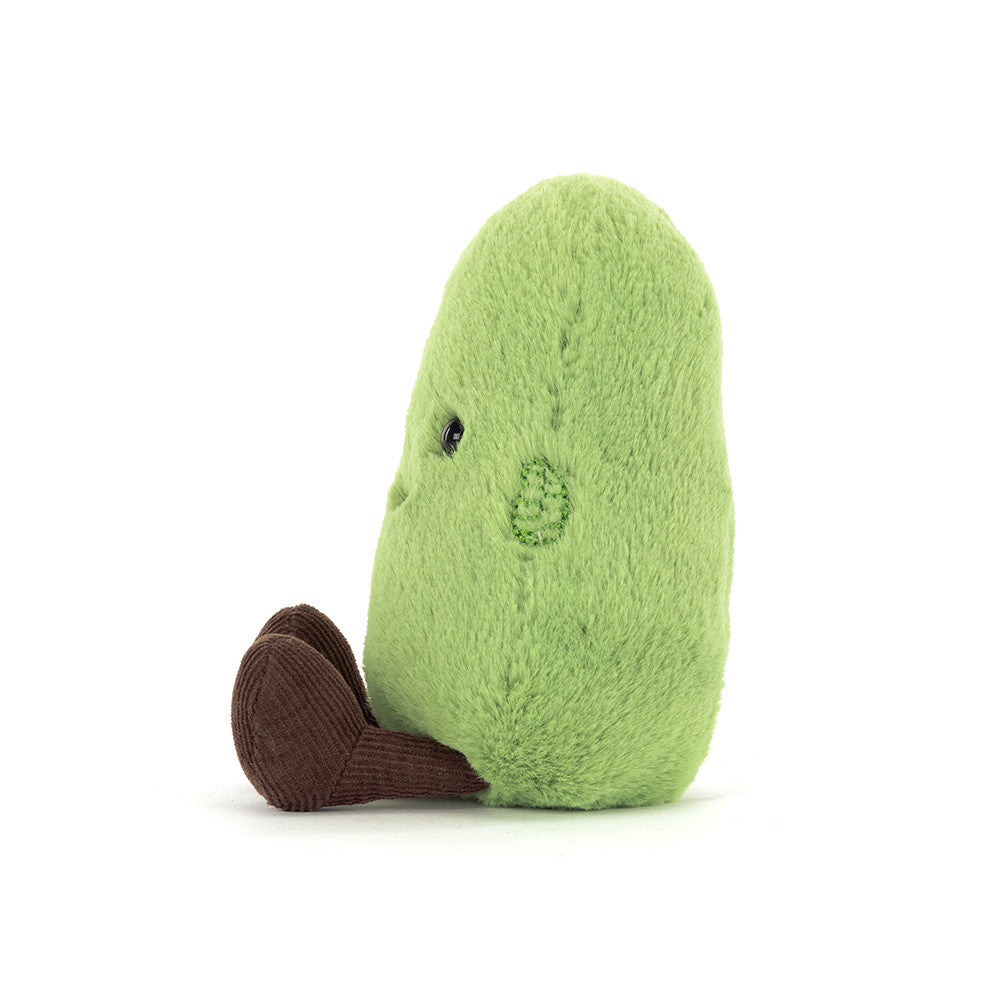 Grüne Jellycat Edamame-Plüschfigur mit freundlichem Gesicht, weichem Stoff und verspieltem Design in Form einer Sojabohnen-Schote.