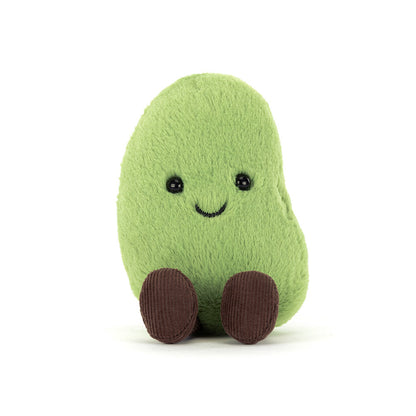 Grüne Jellycat Edamame-Plüschfigur mit freundlichem Gesicht, weichem Stoff und verspieltem Design in Form einer Sojabohnen-Schote.
