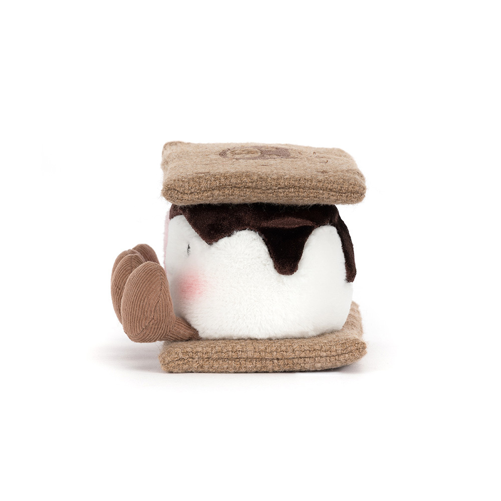 Jellycat Amuseables S’mores Kuscheltier mit zwei Marshmallows zwischen Keks und Schokolade, lächelndes Food-Plüschtier