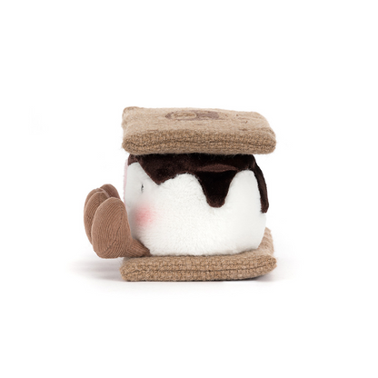 Jellycat Amuseables S’mores Kuscheltier mit zwei Marshmallows zwischen Keks und Schokolade, lächelndes Food-Plüschtier