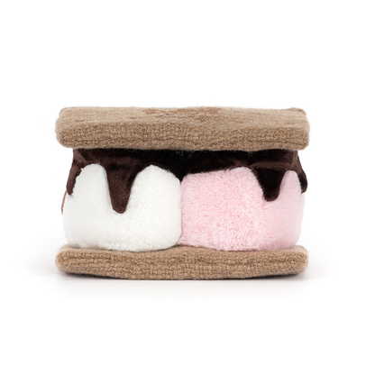 Jellycat Amuseables S’mores Kuscheltier mit zwei Marshmallows zwischen Keks und Schokolade, lächelndes Food-Plüschtier