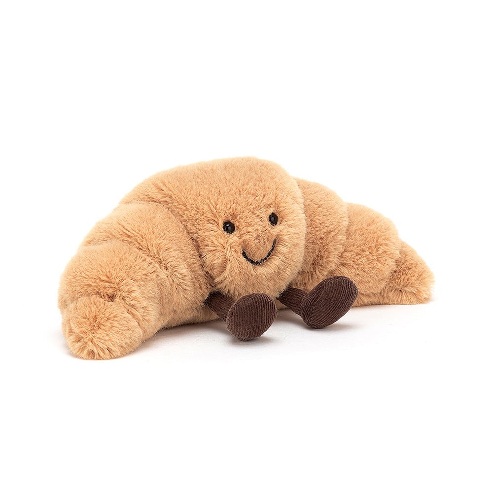 Jellycat Amuseables Croissant, kleines Croissant aus Plüsch mit Füßchen und Lackgesicht