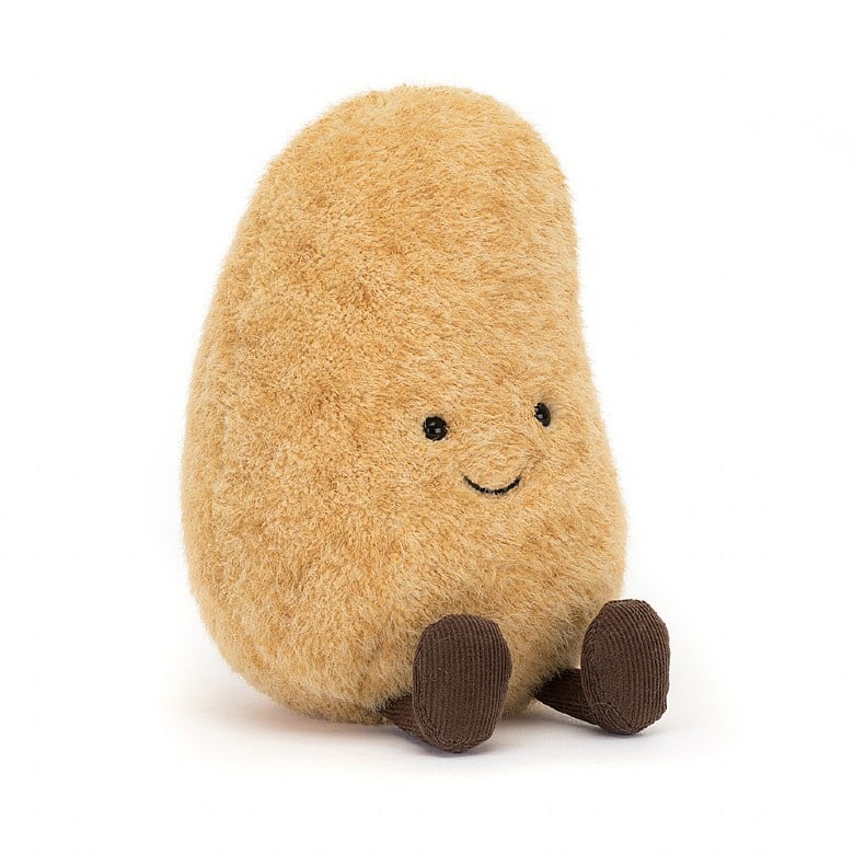 Amuseable Potato von Jellycat. Die lustige Kartoffel hat kurze Beinchen und ein verschmitztes Lächeln.