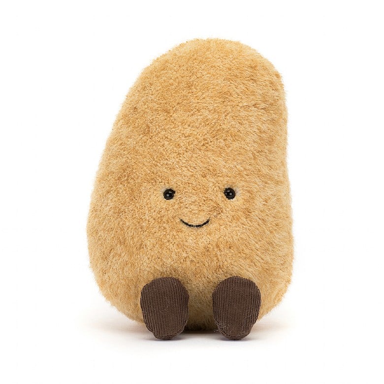 Amuseable Potato von Jellycat. Die lustige Kartoffel hat kurze Beinchen und ein verschmitztes Lächeln.