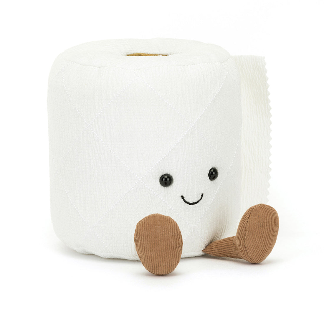 Jellycat Amuseables Toilet Roll sitzend, Kuschel-Toilettenpapier mit Füßen und lachendem Gesicht, Plüschtier