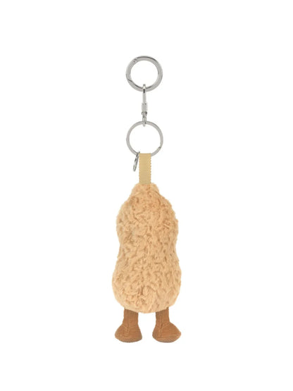 Jellycat Amuseables Peanut – kuscheliger Erdnuss Schlüssel- und Taschenanhänger mit kleinen Beinchen und mit silbernem Befestigungsring, von hinten.
