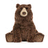 Jellycat Bizzlestomp Bear, großer flauschiger Bär mit freundlichem Gesicht und großen Tatzen, sitzend von vorne