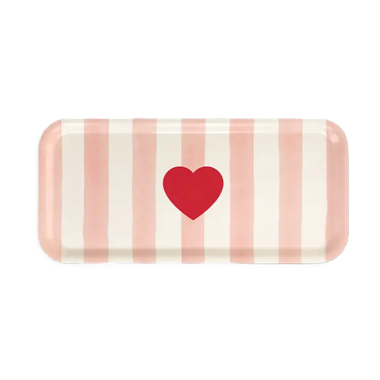 Kaffeetablett „Rosa Streifen“ aus Birkenholz – stilvolles Geschenk und Deko zum Valentinstag