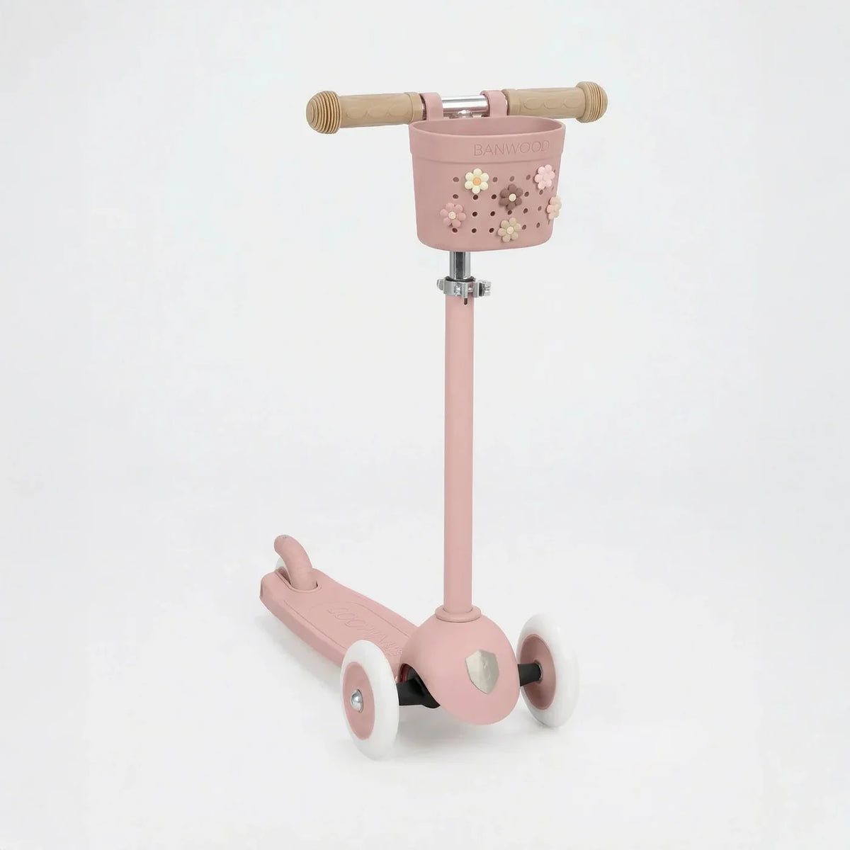 BANWOOD PIN &amp; RIDE Korb in Dusty 
Rose mit Pins am Scooter befestigt