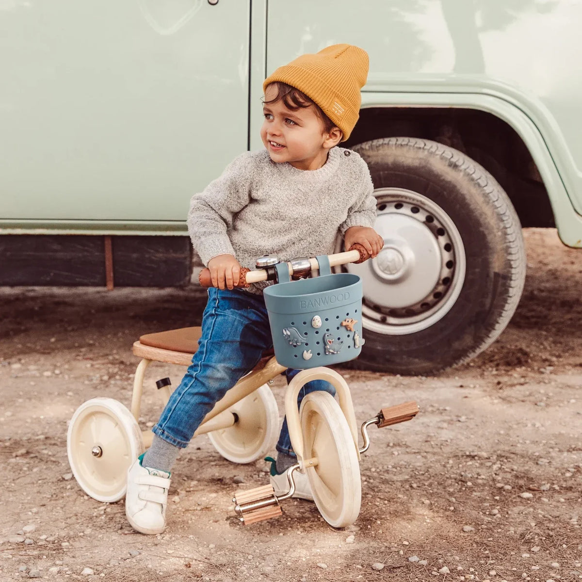 BANWOOD PIN &amp; RIDE Korb in der Farbe Teal mit Pins am Dreirad-Lenker